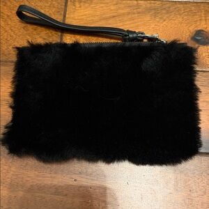 Kooba Black Faux Fur and Leather Wristlet